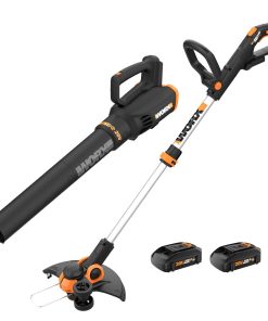 Worx 20V String Trimmer Cordless & Edger 3.0 + Leaf Blower Cordless with Battery and Charger Turbine, Black and Orange