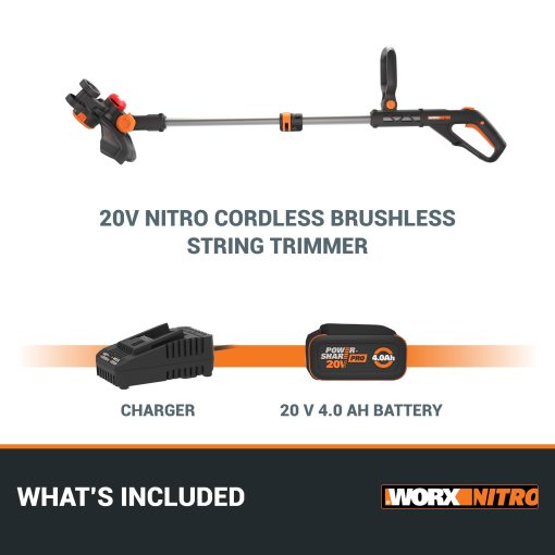 Worx Nitro 20V 13" Cordless String Trimmer with Brushless Motor, 3-in-1 Grass Trimmer Edger Mini-Mower, Lightweight Weed Trimmer COMMAND FEED Instant Line Advancement WG173– Battery & Charger Included - Image 2