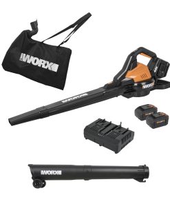 WORX WG583 40V Cordless Leaf Blower, 3 in 1 Blowers for Lawn Care with Vacuum & Mulcher, Electric Blower with Brushless Motor & 2 Speed Control, 2 Batteries & Charger Included