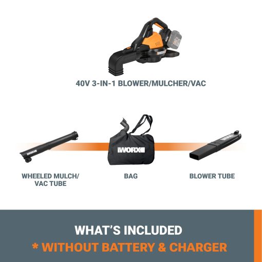 WORX WG583.9 40V Cordless Leaf Blower, 3 in 1 Blowers for Lawn Care with Vacuum & Mulcher, Electric Blower with Brushless Motor & 2 Speed Control, 2 Batteries & Charger Not Included - Image 4