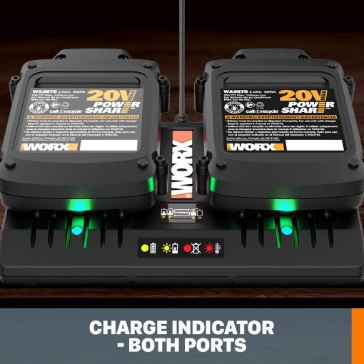 Worx WA3875 20V Li-ion Dual Port 2 Hour Charger - Image 5