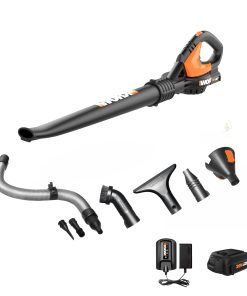 WORX WG545.1 20V Cordless Leaf Blower, Electric Blowers for Lawn Care with 120 MPH & 3.5 Lbs, Long Nozzle Design for Narrow Spaces with Cleaning Attachments, Battery & Charger Included