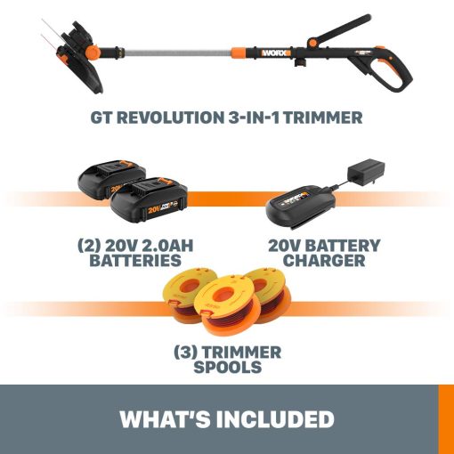 Worx String Trimmer/Edger/Lawn Mower 3-in-1 Grass Trimmer GT Revolution 20V 12" (2 Batteries & Charger Included) WG170 - Image 4