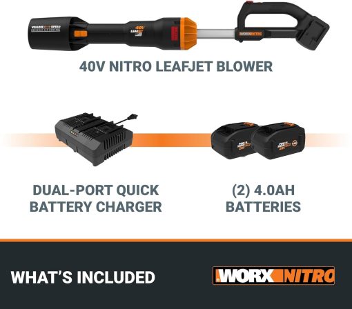 WORX Nitro WG585 40V Cordless Leaf Blower, Electric Blower with 620CFM & 165MPH, Blowers for Lawn Care with Brushless Motor & 3 Speed Control, 2 Batteries & Charger Included - Image 2