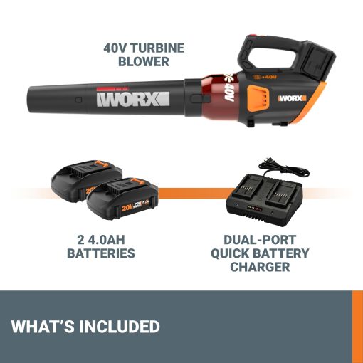 WORX WG584 40V Cordless Leaf Blower, Electric Blower for Lawn Care wth Brushless Motor, 2 Batteries & Charger Included - Image 2