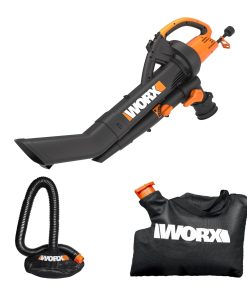 WORX Trivac 3-in-1 Electric Leaf Blower for Lawn Care, Leaf Mulcher/Leaf Vacuum with Bag, 350 CFM & 210 MPH, Leaf Shredder with Metal Impeller, Reusable Bag Included, Corded, WG505.2