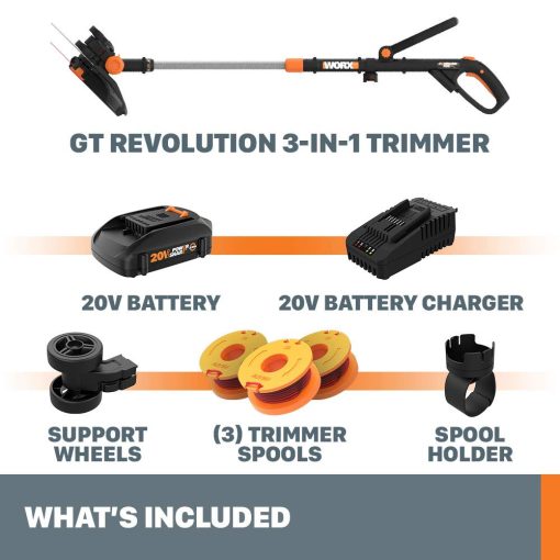 Worx GT Revolution 20V 12" String Trimmer Grass Trimmer/Edger/Mini-Mower, WG170.2 - Image 3