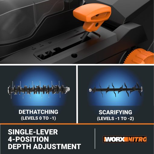 Worx Nitro 40V Cordless 14" Lawn Dethatcher w/ Brushless Motor, 2-in-1 Dethatcher and Scarifier Removes Deep Thatch, Dethatcher Cordless Tool to Improve Grass Health - 2 Batteries & Charger Included - Image 3