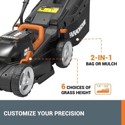 WORX 40V 14" Cordless Lawn Mower for Small Yards, 2-in-1 Electric Mower Cuts Quietly, Compact & Lightweight Push Lawn Mower with 6-Position Height Adjustment WG779 – 2 Batteries & Charger Included - Image 3