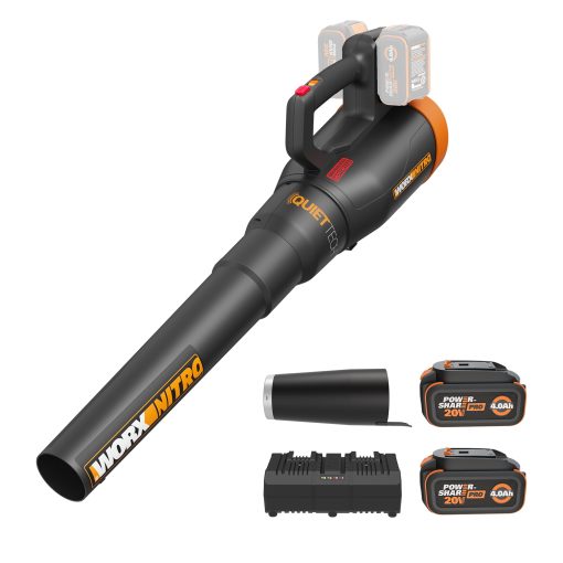 WORX Nitro WG581.1 40V Cordless Leaf Blower, Quiet Electric Blower for Lawn Care with 530CFM & 180MPH, 2 Batteries & Charger Included