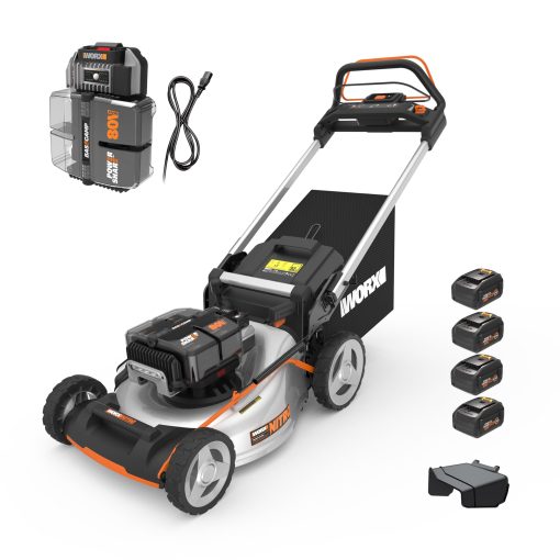 Worx Nitro 80V Cordless Lawn Mower, Electric Mower with Brushless Motor, 3-in-1 Self-Propelled Lawn Mower WG761-4 Batteries & Basecamp Charger Included