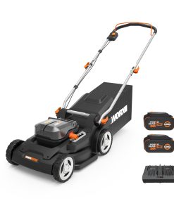 WORX 40V 17'' Cordless Lawn Mower for Medium Size Yards, 2-in-1 Electric Mower Cuts to Edge, Compact & Lightweight Push Lawn Mower with 6-Position Height Adjustment – 2 Batteries & Charger Included