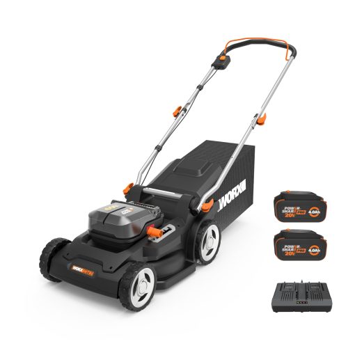 WORX 40V 17'' Cordless Lawn Mower for Medium Size Yards, 2-in-1 Electric Mower Cuts to Edge, Compact & Lightweight Push Lawn Mower with 6-Position Height Adjustment – 2 Batteries & Charger Included