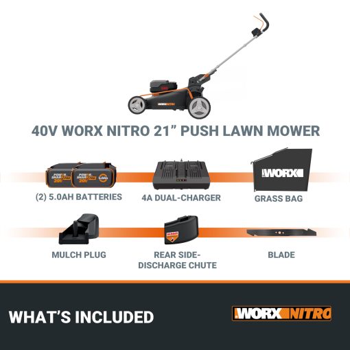 WORX Nitro 40V 21" Cordless Lawn Mower w/Aerodeck & Intellicut, Brushless Electric Mower Up to 1/2 Acre, Push Lawn Mower w/ 7-Position Height Adjustment WG752 – Batteries & Charger Included - Image 3