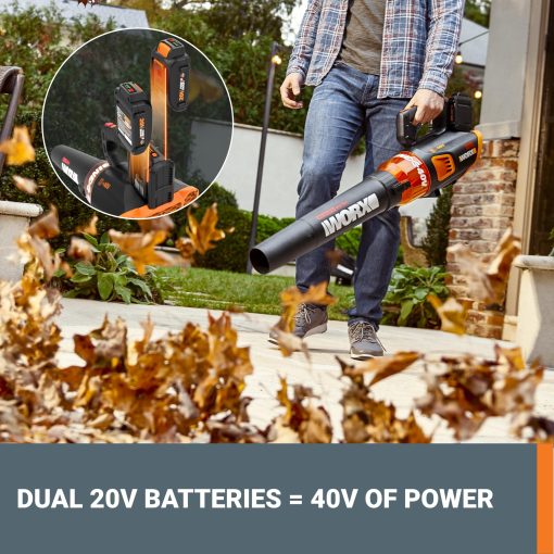WORX WG584 40V Cordless Leaf Blower, Electric Blower for Lawn Care wth Brushless Motor, 2 Batteries & Charger Included - Image 4