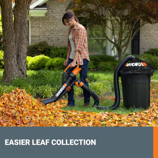 WORX Trivac 3-in-1 Electric Leaf Blower for Lawn Care, Leaf Mulcher/Leaf Vacuum with Bag, 350 CFM & 210 MPH, Leaf Shredder with Metal Impeller, Reusable Bag Included, Corded, WG505.2 - Image 7