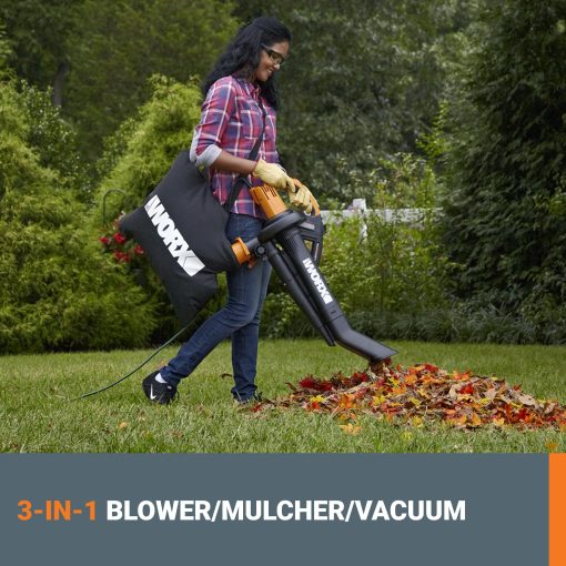 WORX Trivac 3-in-1 Electric Leaf Blower for Lawn Care, Leaf Mulcher/Leaf Vacuum with Bag, 350 CFM & 210 MPH, Leaf Shredder with Metal Impeller, Reusable Bag Included, Corded, WG505.2 - Image 6