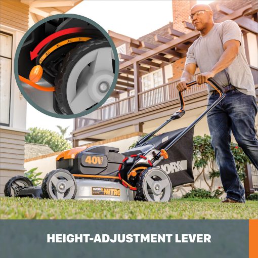 Worx Nitro 40V 20" Cordless Lawn Mower, 3-in-1 Electric Mower with Collapsible Handle, Push Lawn Mower with 7-Position Height Adjustment – 2 Batteries & Charger Included - Image 7