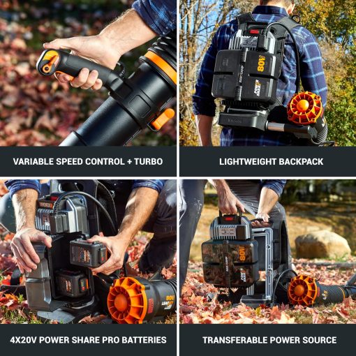 WORX Nitro WG572 80V Cordless Leaf Blower, Backpack Blower with 800CFM & 150MPH, Electric Blower for Lawn Care with Brushless Motor & Variable Air Control, 4 Batteries & Basecamp Charger Included - Image 7