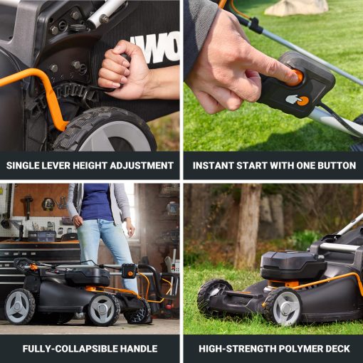 WORX Nitro 40V 21" Cordless Lawn Mower w/Aerodeck & Intellicut, Brushless Electric Mower Up to 1/2 Acre, Push Lawn Mower w/ 7-Position Height Adjustment WG752 – Batteries & Charger Included - Image 4