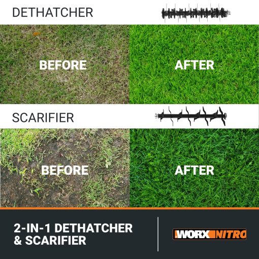 Worx Nitro 40V Cordless 14" Lawn Dethatcher w/ Brushless Motor, 2-in-1 Dethatcher and Scarifier Removes Deep Thatch, Dethatcher Cordless Tool to Improve Grass Health - 2 Batteries & Charger Included - Image 9