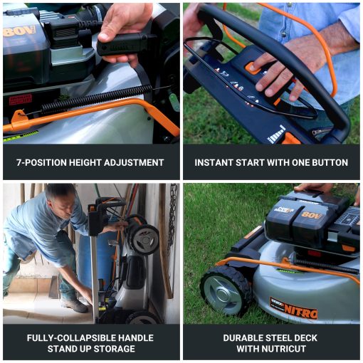 Worx Nitro 80V Cordless Lawn Mower, Electric Mower with Brushless Motor, 3-in-1 Self-Propelled Lawn Mower WG761-4 Batteries & Basecamp Charger Included - Image 3