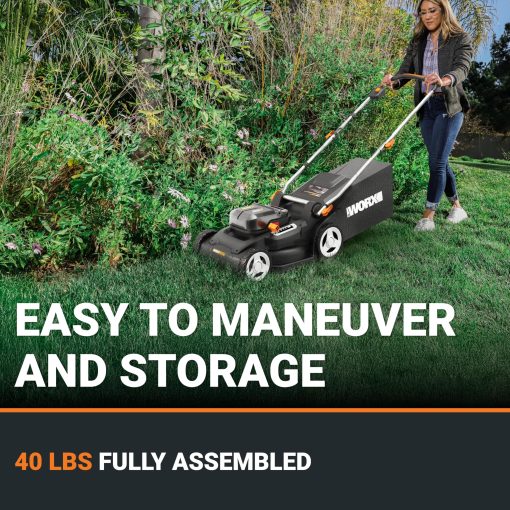 WORX 40V 17'' Cordless Lawn Mower for Medium Size Yards, 2-in-1 Electric Mower Cuts to Edge, Compact & Lightweight Push Lawn Mower with 6-Position Height Adjustment – 2 Batteries & Charger Included - Image 4